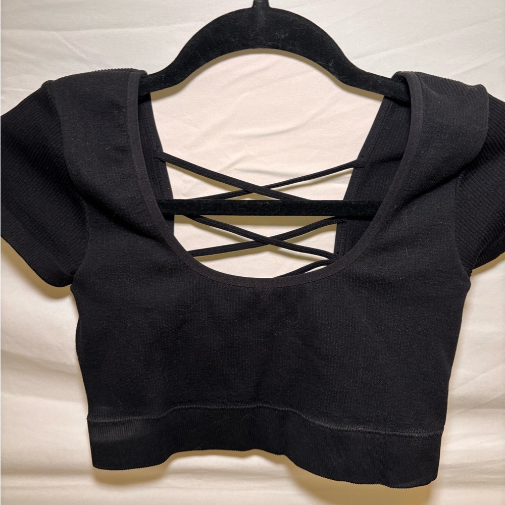 Aerie Black Crisscross Back Crop Top